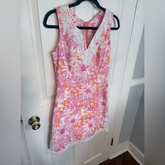 Vintage Lilly Pulitzer Dress 4 Pink Orange Floral Lace Shift Mini Preppy Resort - Picture 3 of 10